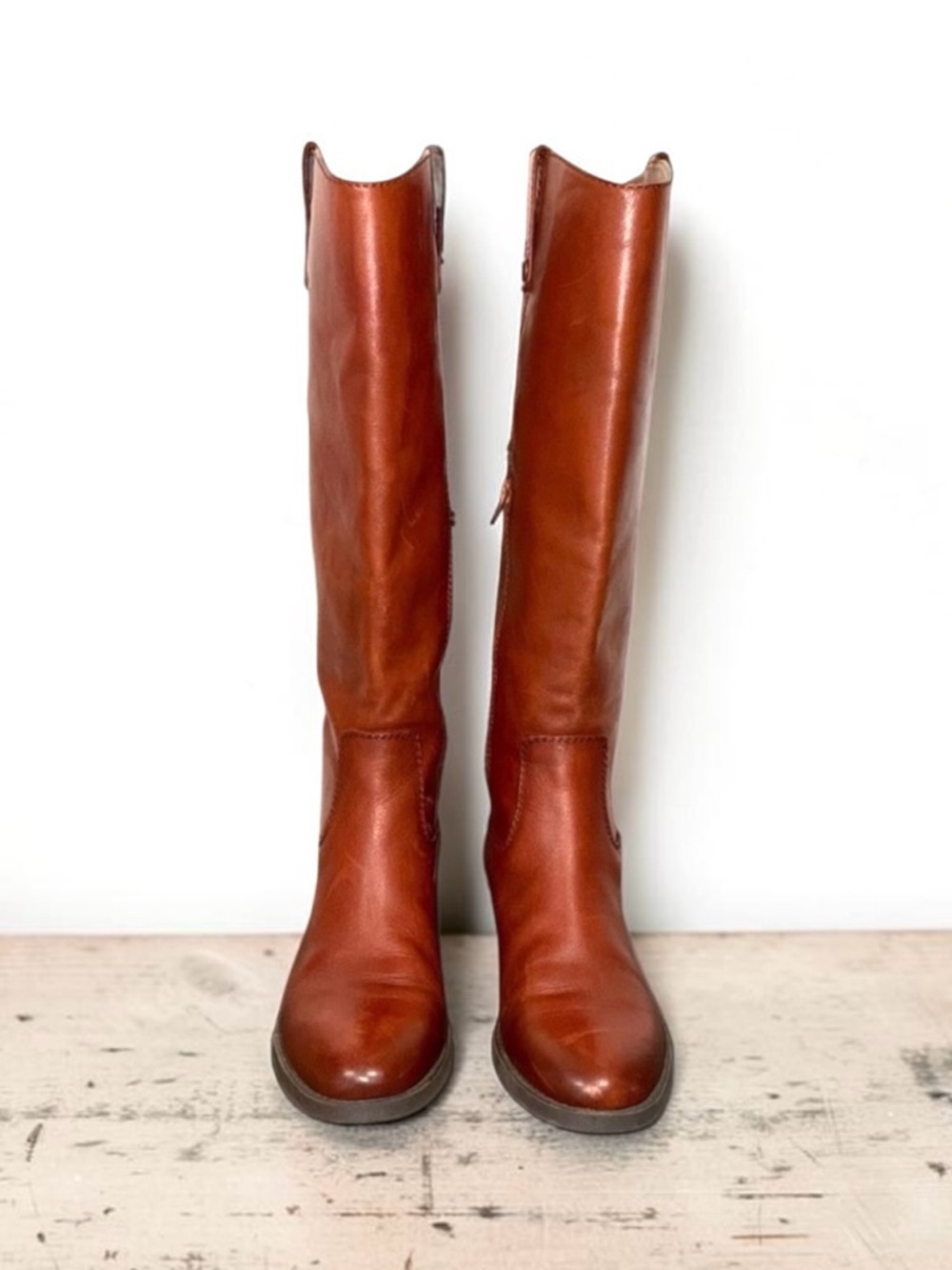 INC International Concepts Fawne Cognac Equestrian Leather Riding Boots Size 7